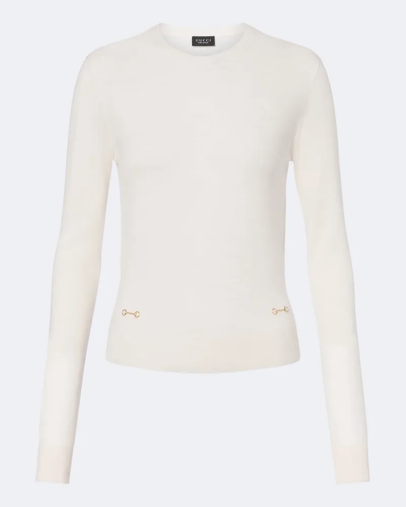 Gucci Pullover Horsebit aus Wolle Weiß