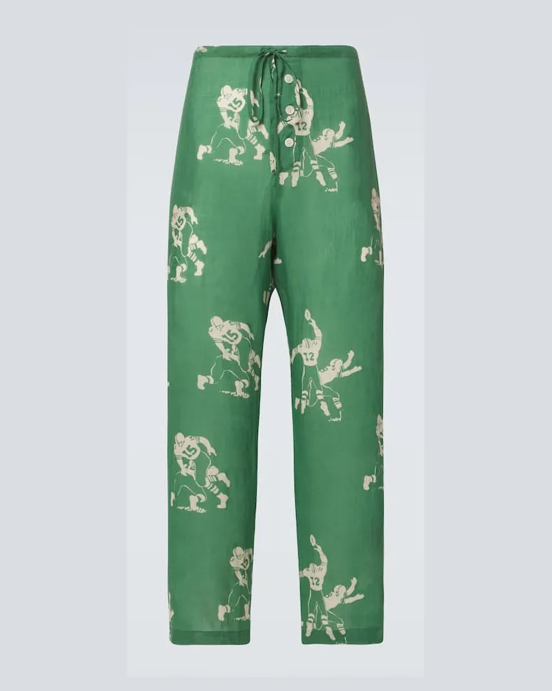 BODE Pyjamahose Football Silhouette aus Leinen Grün