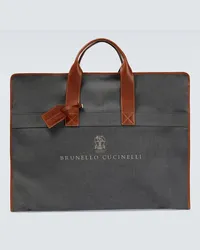 Brunello Cucinelli Kleidersack aus Canvas mit Leder Grau