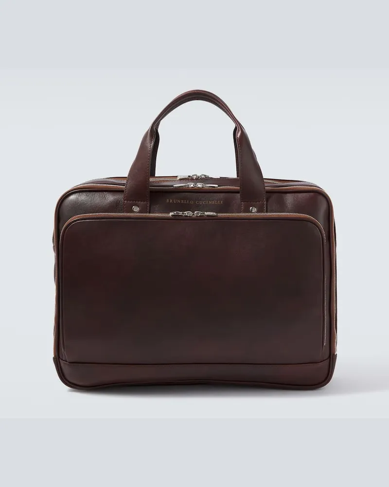 Brunello Cucinelli Aktentasche aus Leder Burgunderrot