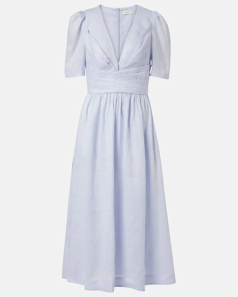 Zimmermann Midikleid aus Leinen Blau