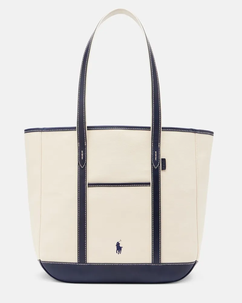 Ralph Lauren Tote Bag aus Canvas mit Leder Weiß