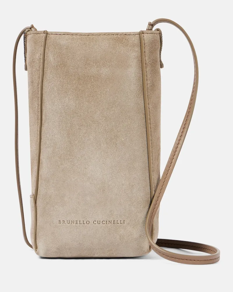 Brunello Cucinelli Schultertasche Mini aus Veloursleder Beige