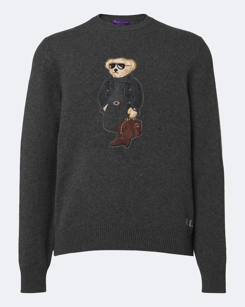 Ralph Lauren Bestickter Pullover Polo Bear Grau