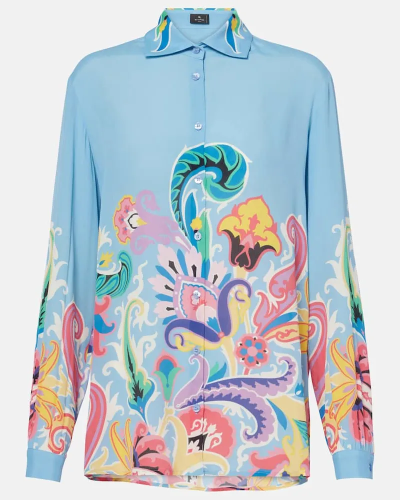 Etro Bedrucktes Hemd aus Satin Blau