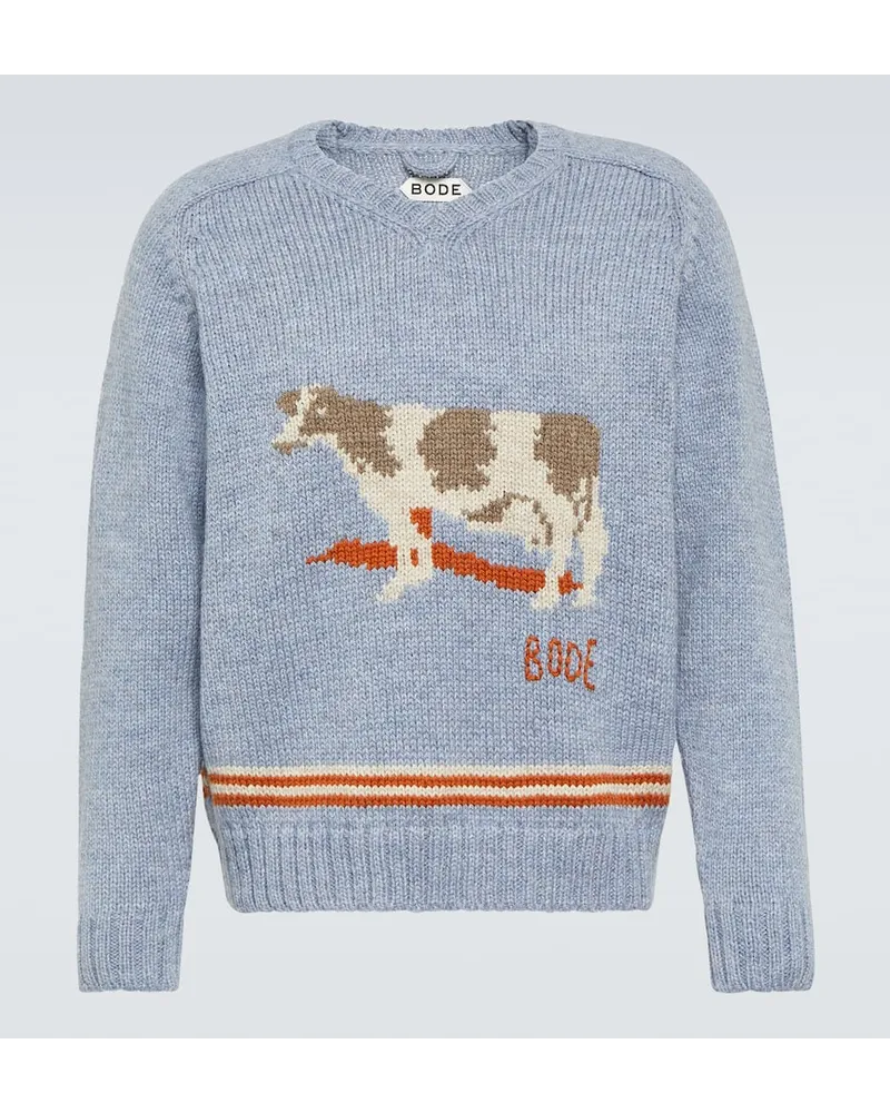 BODE Pullover Cattle aus Wolle Blau