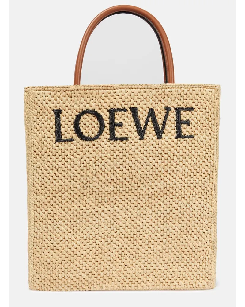 Loewe Tote Standard A4 aus Raffiabast mit Leder Nude