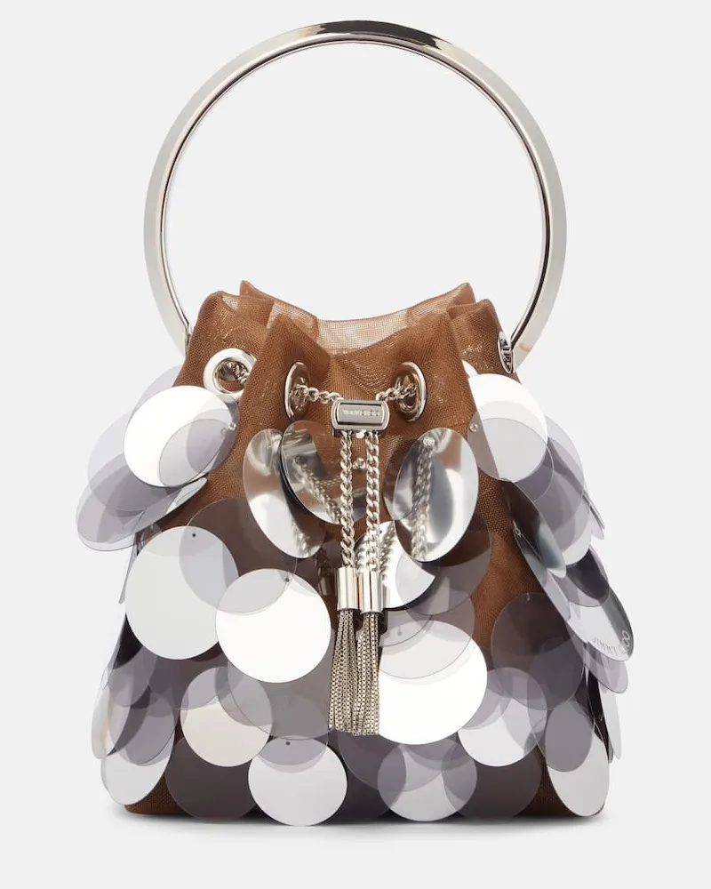 Jimmy Choo Bucket Bag Bon Bon aus Mesh mit Pailletten Braun