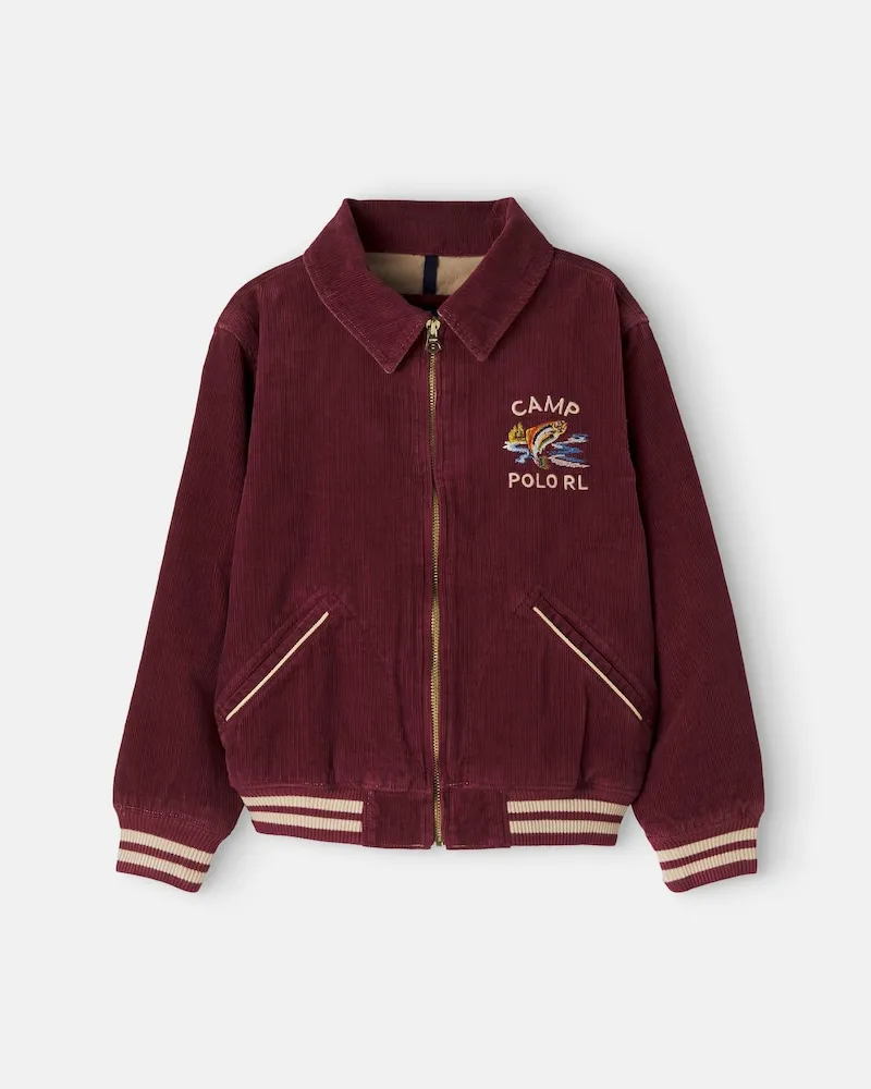 Ralph Lauren Blousonjacke aus Baumwollcord mit Stickerei Burgunderrot