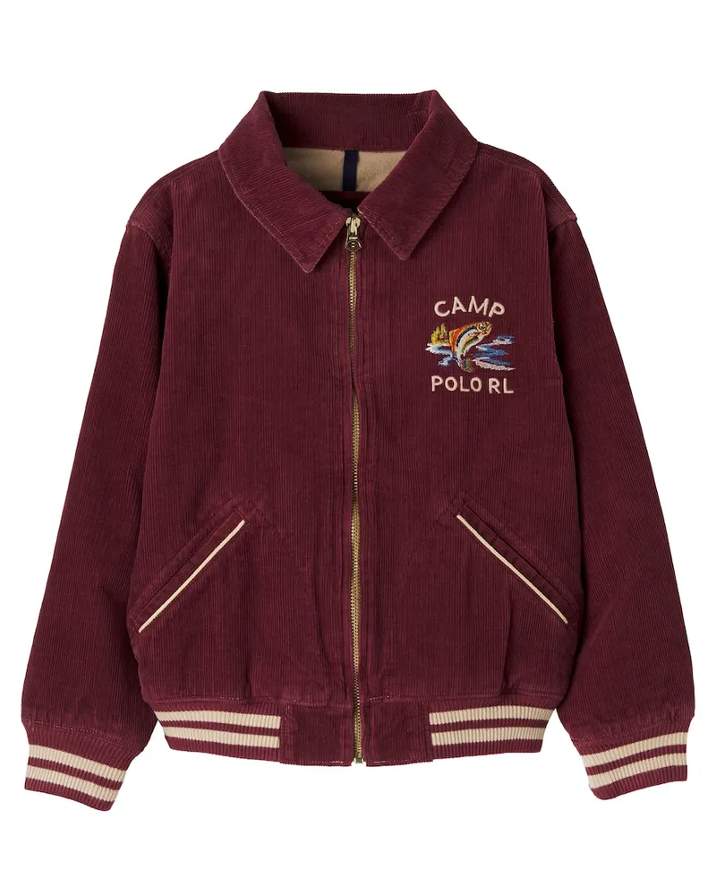Ralph Lauren Blousonjacke aus Baumwollcord mit Stickerei Burgunderrot