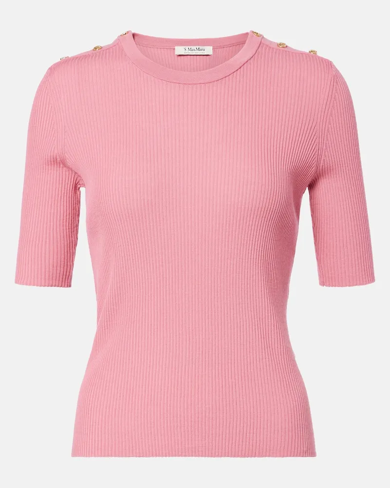 Max Mara Rippstrick-Top aus Wolle Rosa