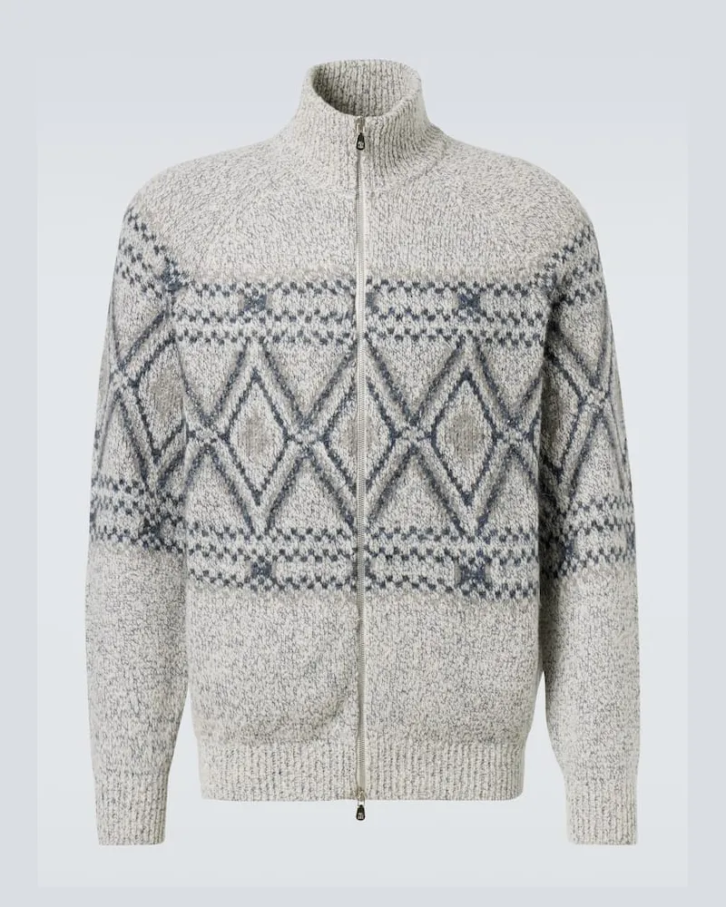 Brunello Cucinelli Cardigan aus Wolle, Seide und Kaschmir Grau