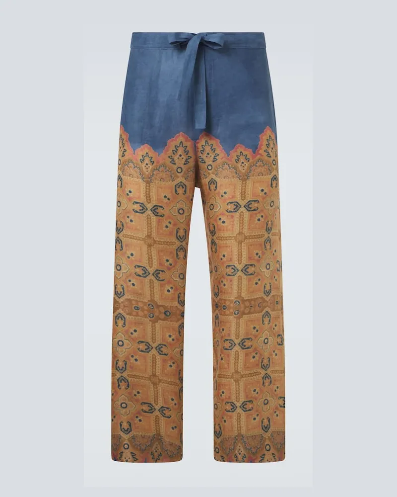 Valentino Garavani Weite Hose aus Leinen Blau