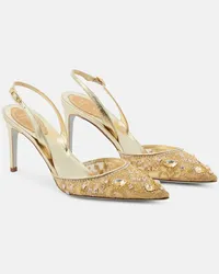 René Caovilla Verzierte Slingback-Pumps mit Metallic-Leder Gold