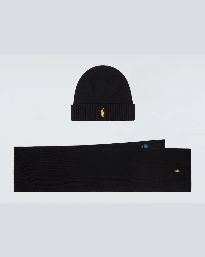 Ralph Lauren Set aus Mütze und Schal aus Wolle Schwarz