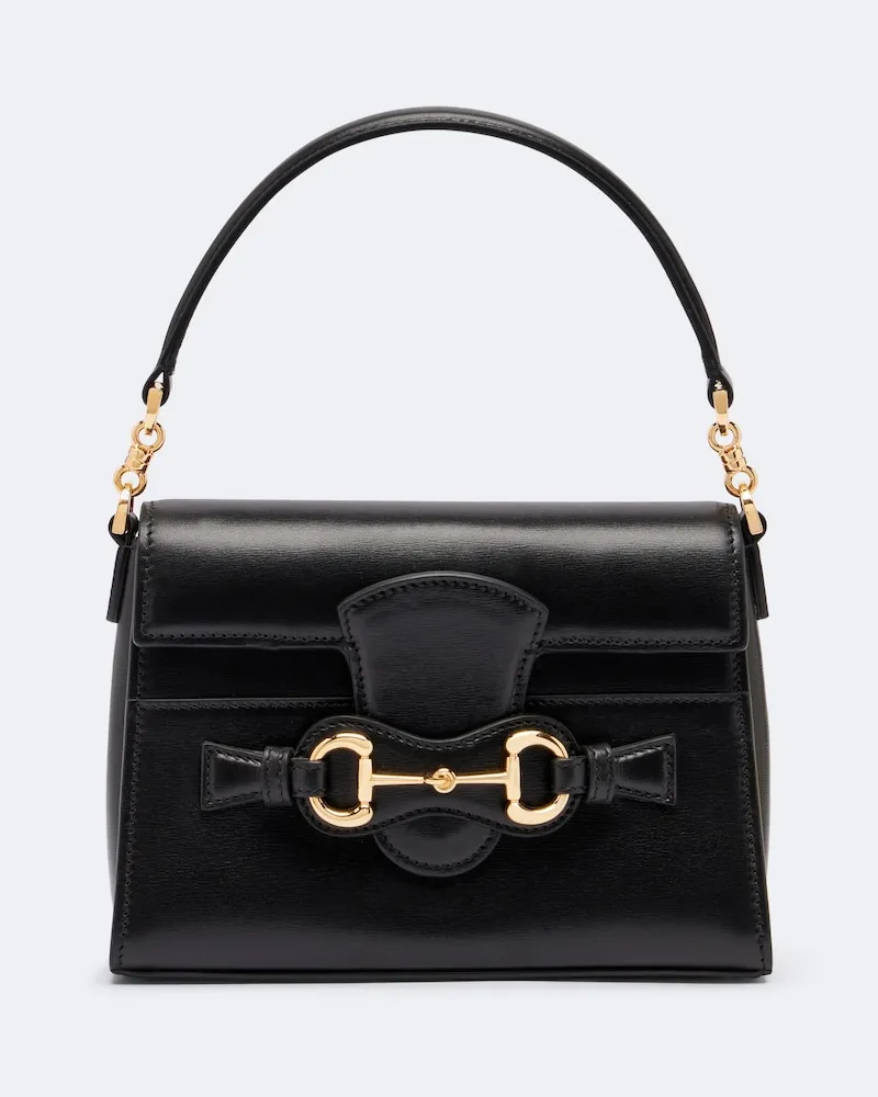 Gucci Henkeltasche Horsebit Duomo Small aus Leder Schwarz