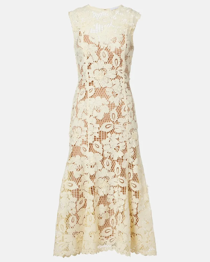 Self-Portrait Midikleid aus Häkelstrick Gelb