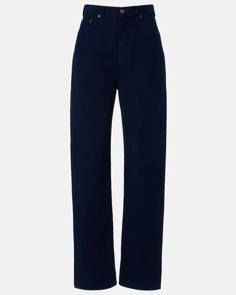 Victoria Beckham Gerade High-Rise-Hose aus Baumwoll-Cord Blau