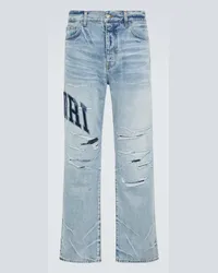 Amiri Distressed Straight Jeans Blau