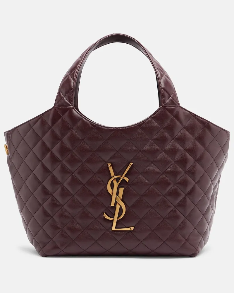 Saint Laurent Tote Bag Icare Medium aus Leder Burgunderrot