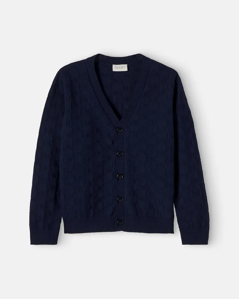 Gucci Cardigan GG aus Baumwoll-Jacquard Blau