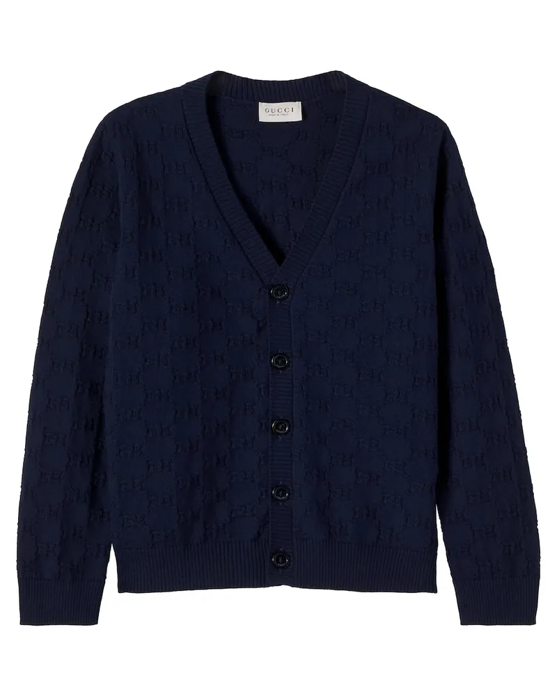Gucci Cardigan GG aus Baumwoll-Jacquard Blau