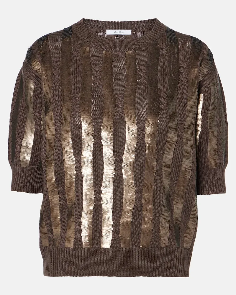 Max Mara Top Empoli aus Leinen mit Pailletten Braun