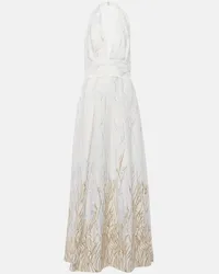 Elie Saab Bestickte Robe aus einem Baumwollgemisch Weiss