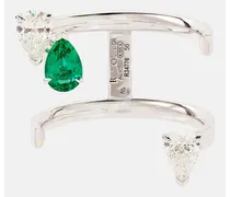 Ring Serti Sur Vide aus 18kt Weissgold mit Diamanten und Smaragd
