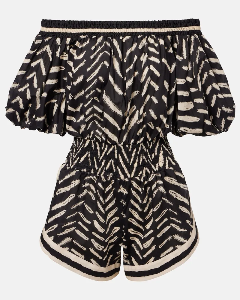 Johanna Ortiz Bedruckter Playsuit aus Baumwolle Schwarz