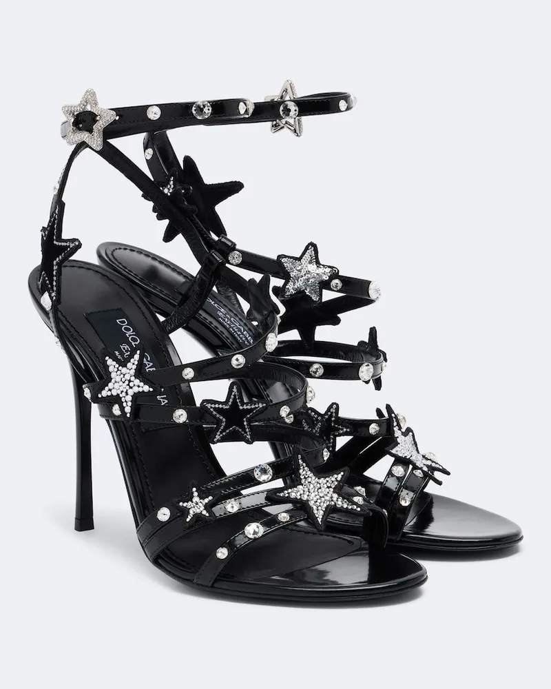 Dolce & Gabbana Verzierte Sandalen aus Lackleder Schwarz