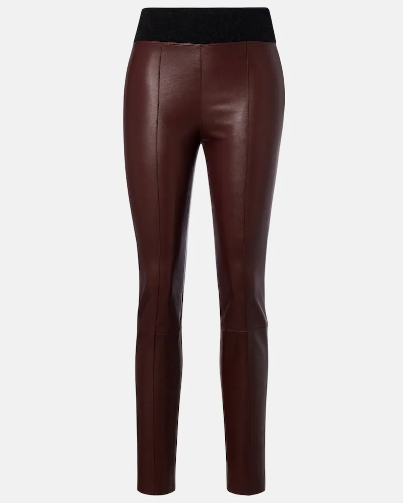 Brunello Cucinelli Schmale Hose aus Leder Burgunderrot