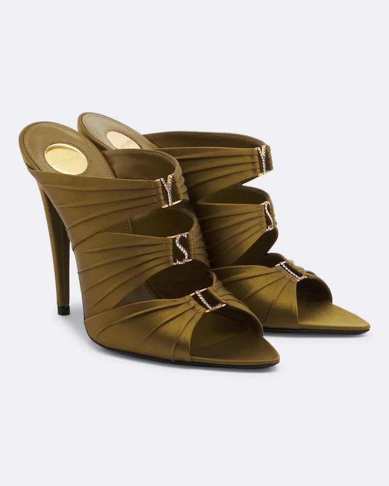 Saint Laurent Verzierte Mules Emilie aus Crêpe-Satin Gold