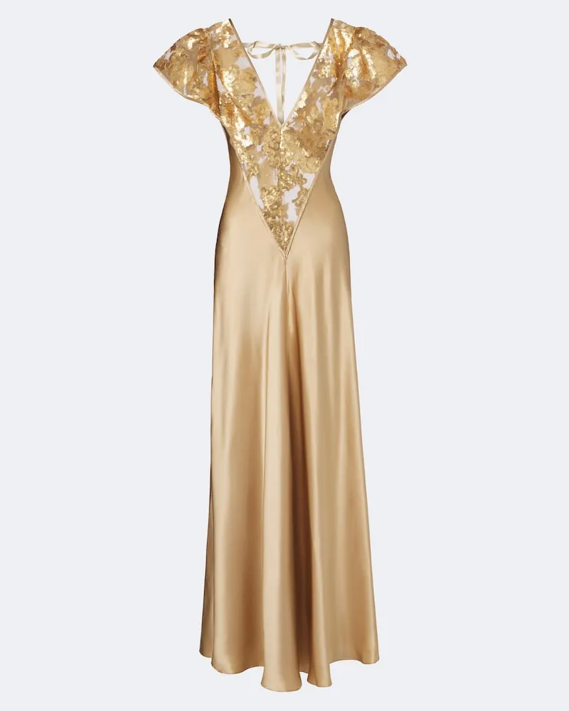 Rodarte Robe aus Seidensatin mit Spitze Beige
