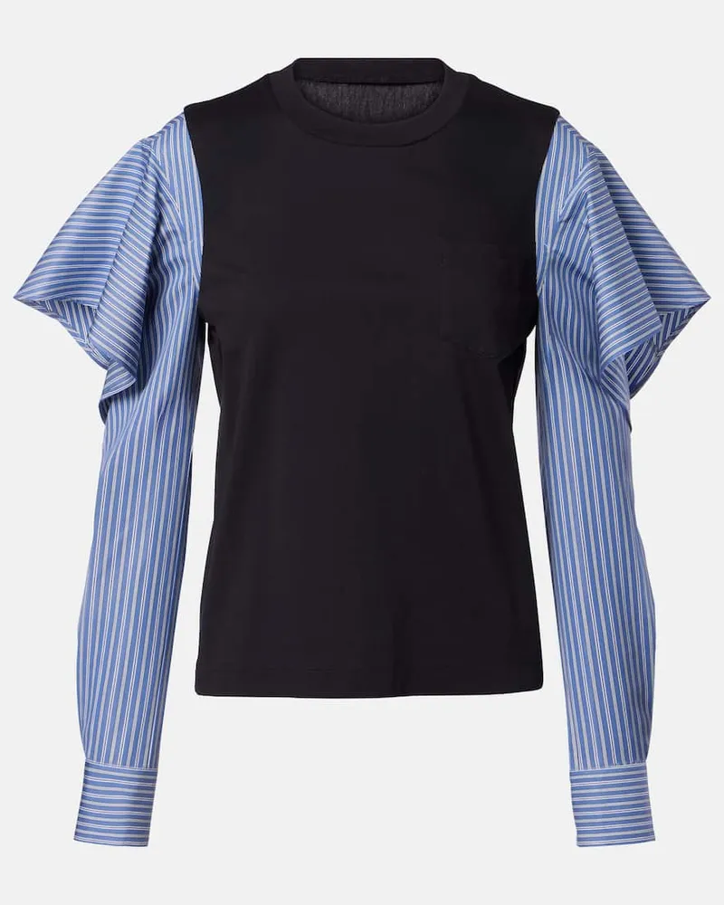 Sacai Hemd aus Baumwoll-Jersey und Popeline Blau