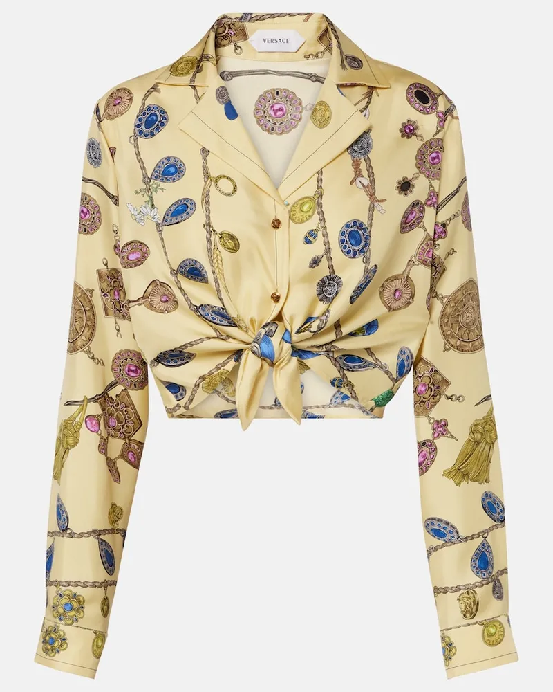 Versace Bedruckte Bluse aus Seiden-Twill Gelb