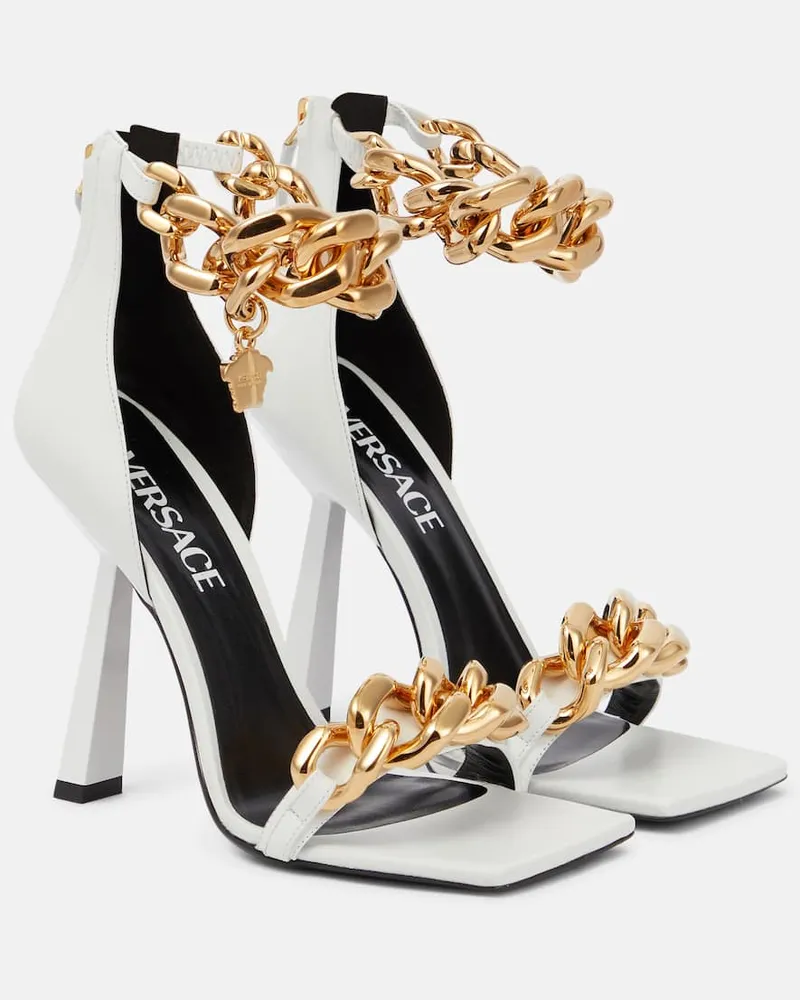 Versace Sandalen Medusa Chain aus Leder Weiß