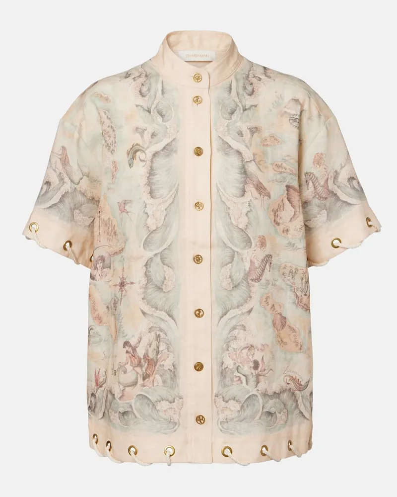 Zimmermann Bedrucktes Hemd aus Leinen Beige