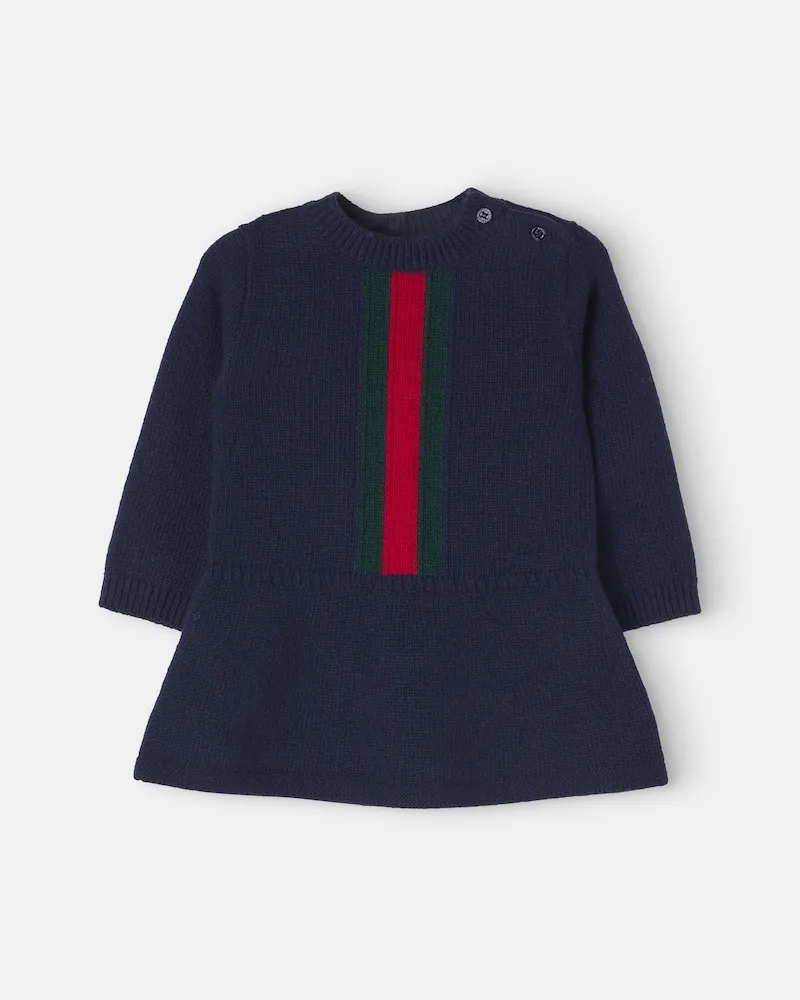 Gucci Baby Kleid Web Stripe aus Schurwolle Blau