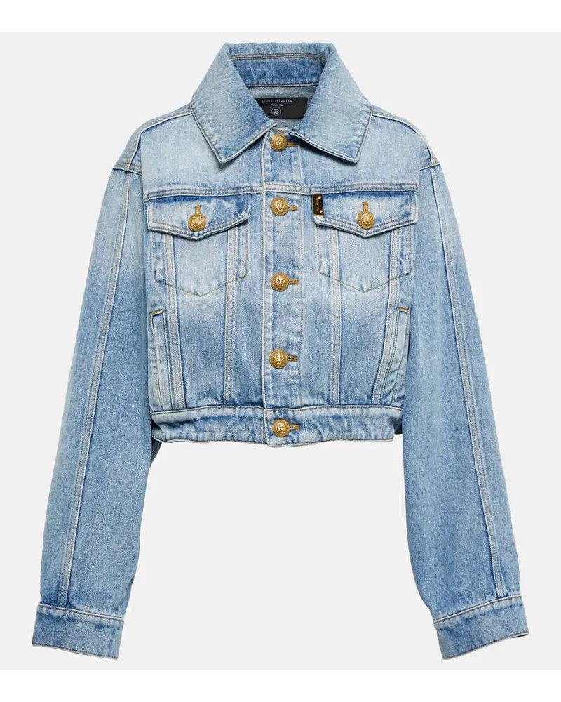 Balmain Cropped-Jeansjacke Blau