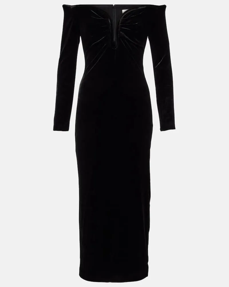 Roland Mouret Off-Shoulder-Midikleid aus Samt Schwarz
