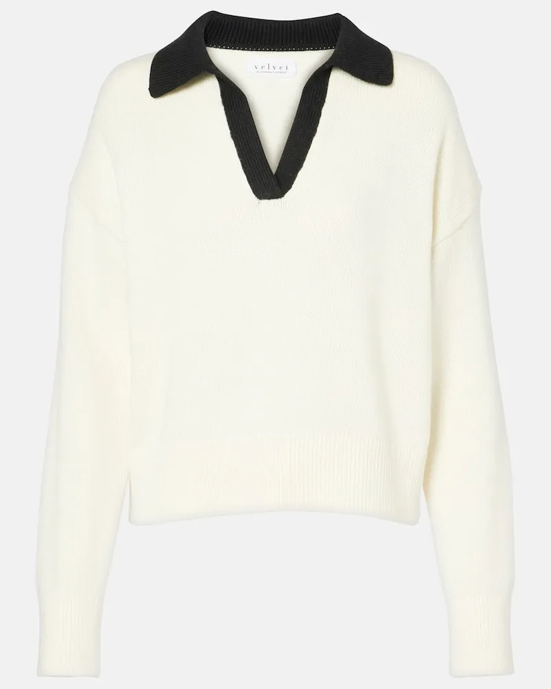 Velvet Polopullover Lucie aus Baumwolle und Kaschmir Weiß