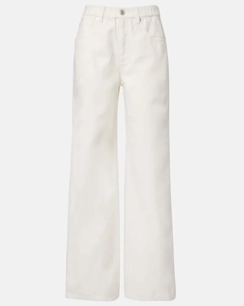 Brunello Cucinelli Weite Hose aus Baumwolle und Leinen Weiß