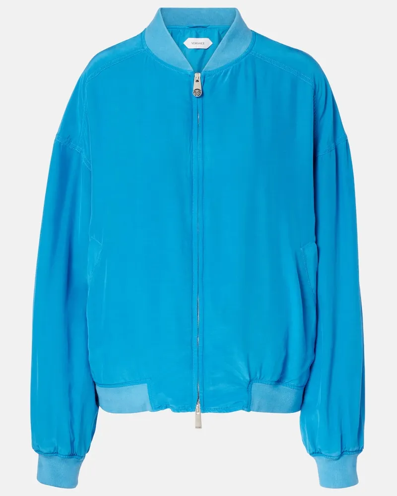 Versace Oversize-Blousone aus Seidenpopeline Blau