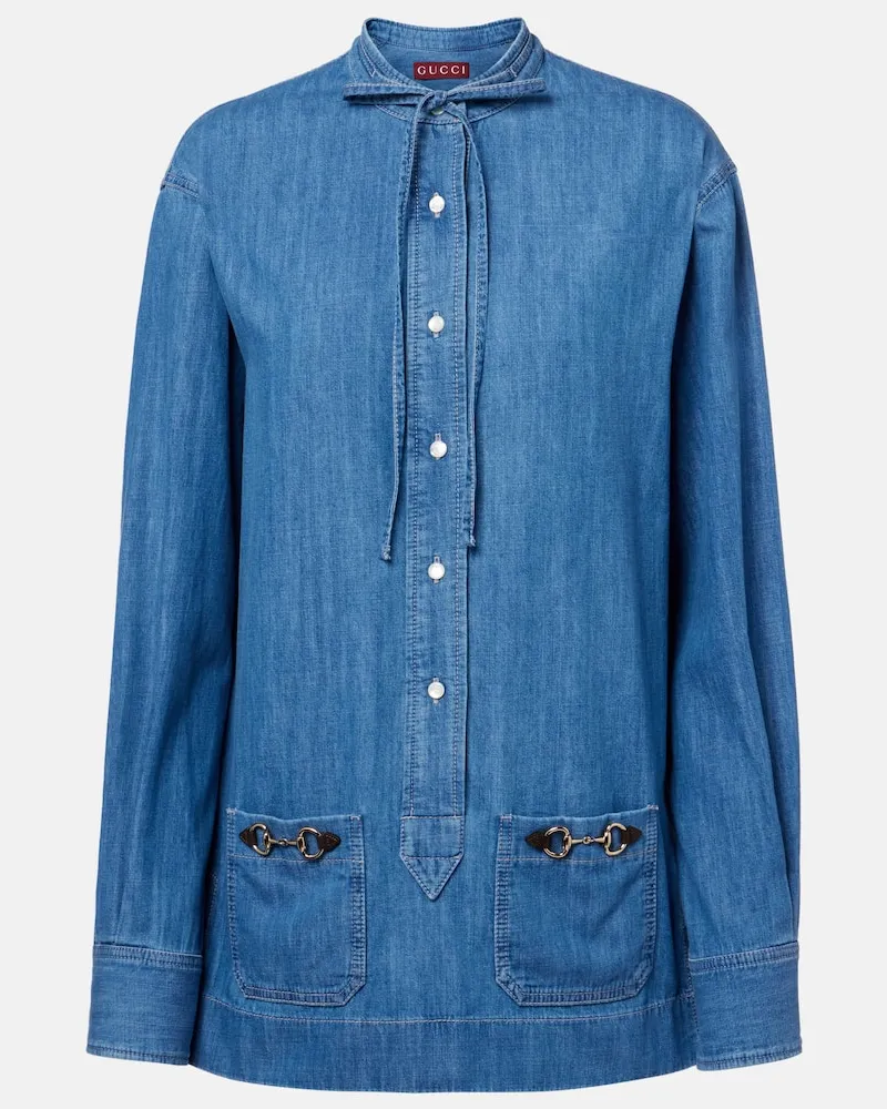 Gucci Hemd Horsebit aus Denim mit Leder Blau