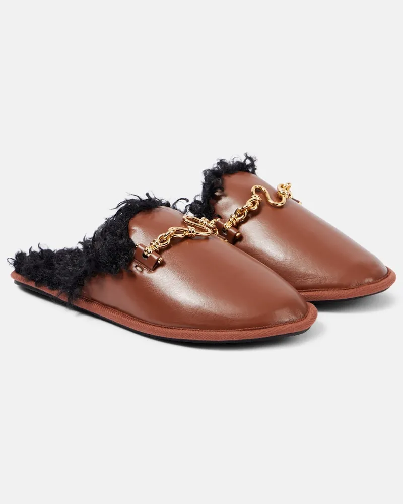 Stella McCartney Slippers Ryder aus Lederimitat mit Teddyfleece Multicolor