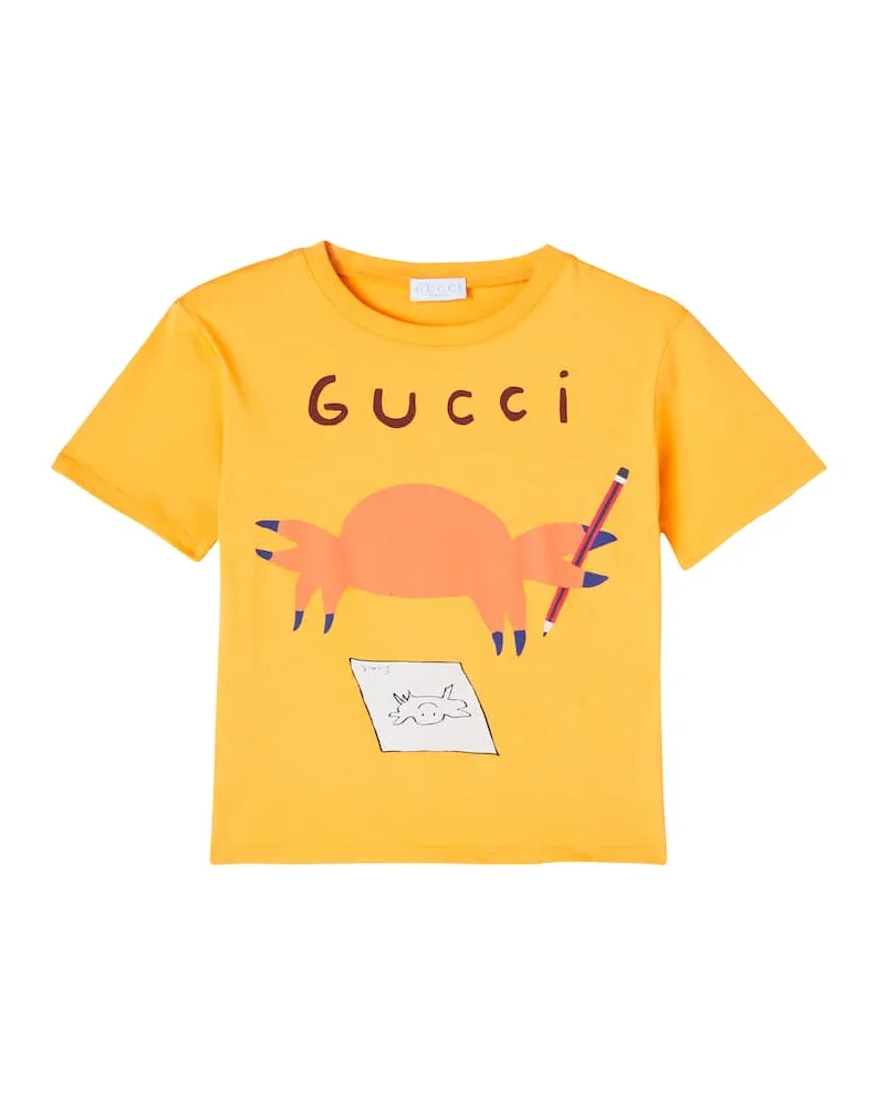 Gucci X Euan Roberts T-Shirt aus Baumwoll-Jersey Gelb