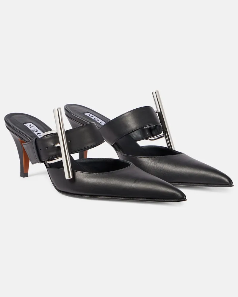 Alexander McQueen Mules Cross-Bar aus Leder Schwarz