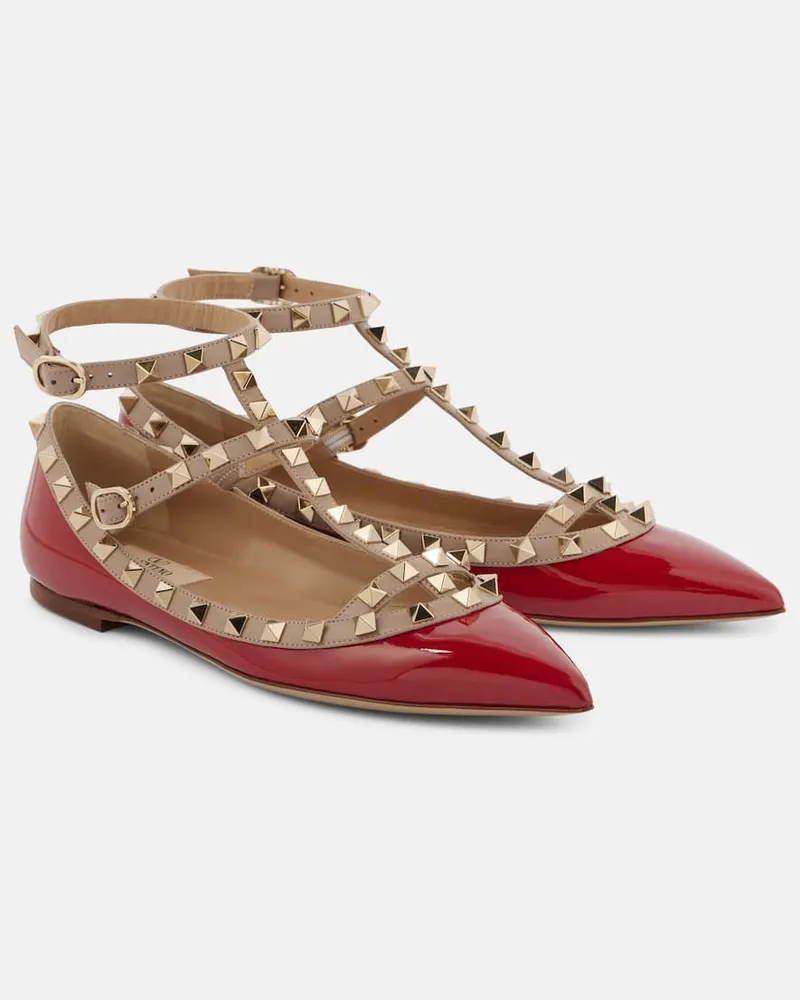 Valentino Garavani Ballerinas Rockstud aus Lackleder Rot