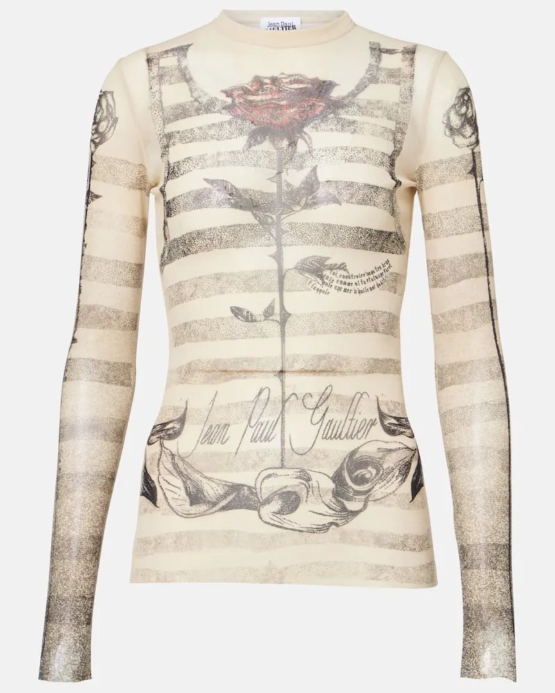 Jean Paul Gaultier Bedrucktes Top aus Mesh Multicolor
